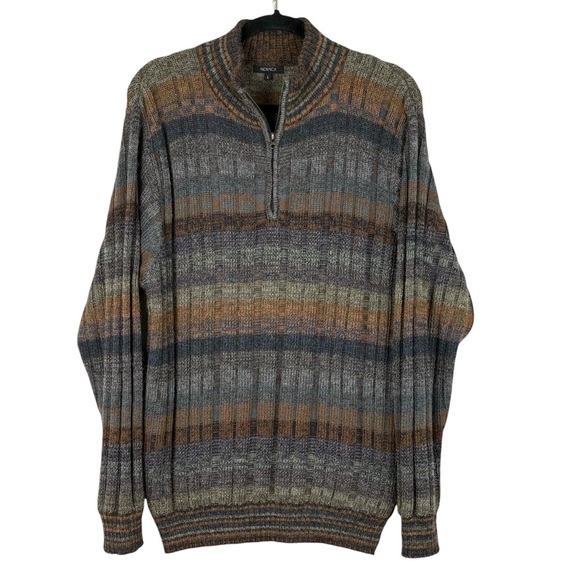 Novica Peruvian Alpaca Striped 1/4 Zip Pullover Sweater L Classic Academia Cozy - Picture 2 of 12